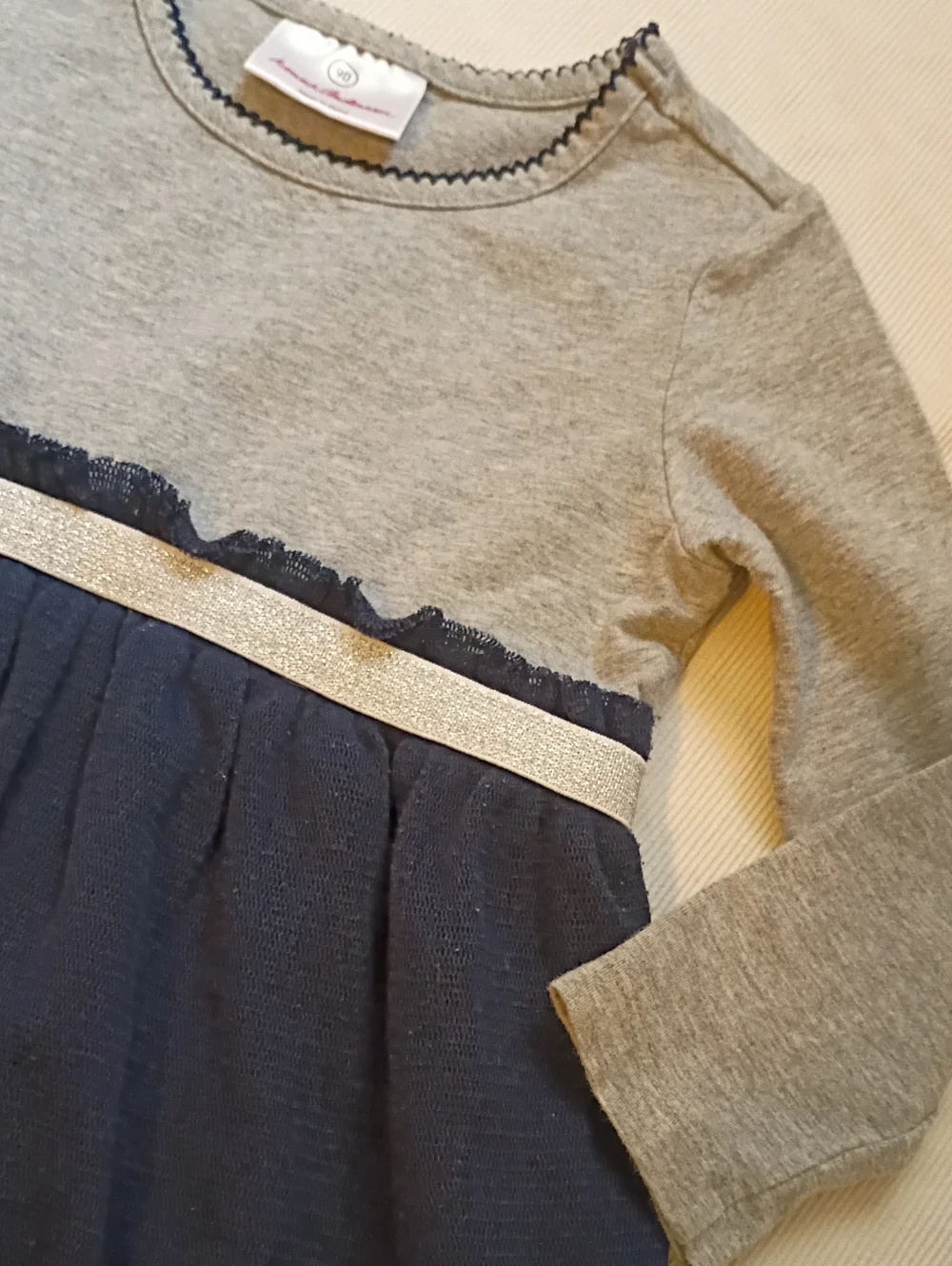 Hanna Andersson Girls Navy And Heather Gray Dress